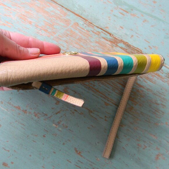 TORY BURCH RAINBOW MULTI COLOR STRIPED WALLET/WRISTLET LEATHER - Picture 5 of 9